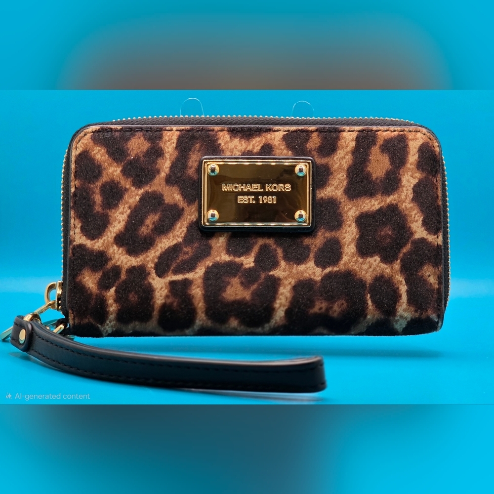 Michael Kors Cheetah-Print Wristlet in Brown and Black in Mixed Materials